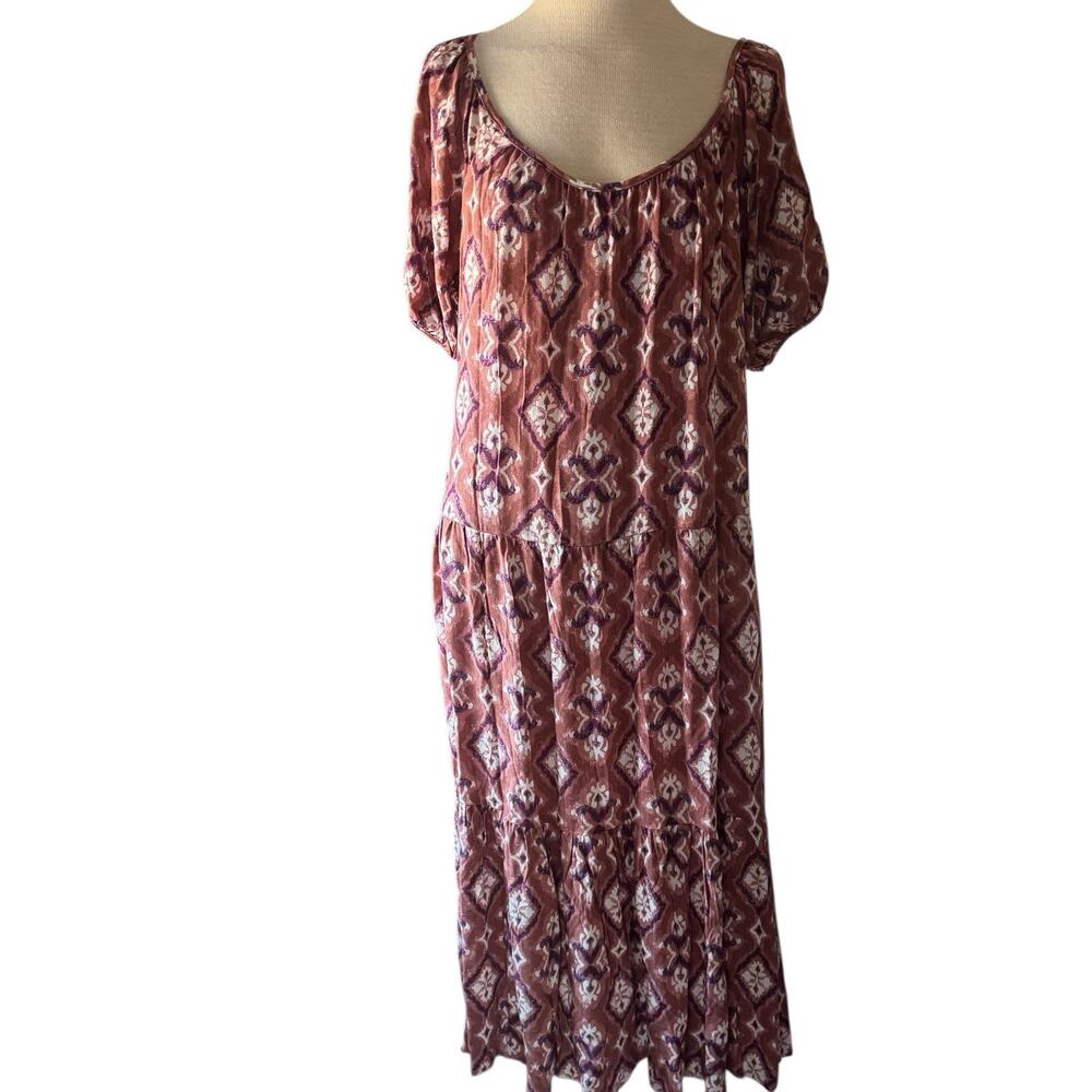 NWT Knox Rose Womens S/M Tiered Boho Maxi Dress Flutter Sleeves Pockets Peasant